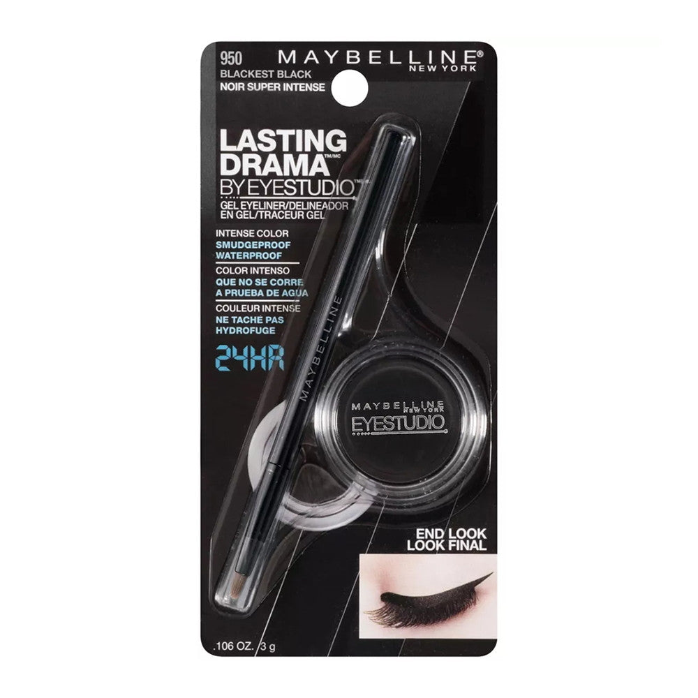 Maybelline Eyestudio Lasting Drama Gel Eyeliner, Blackest Black, 1 Ea